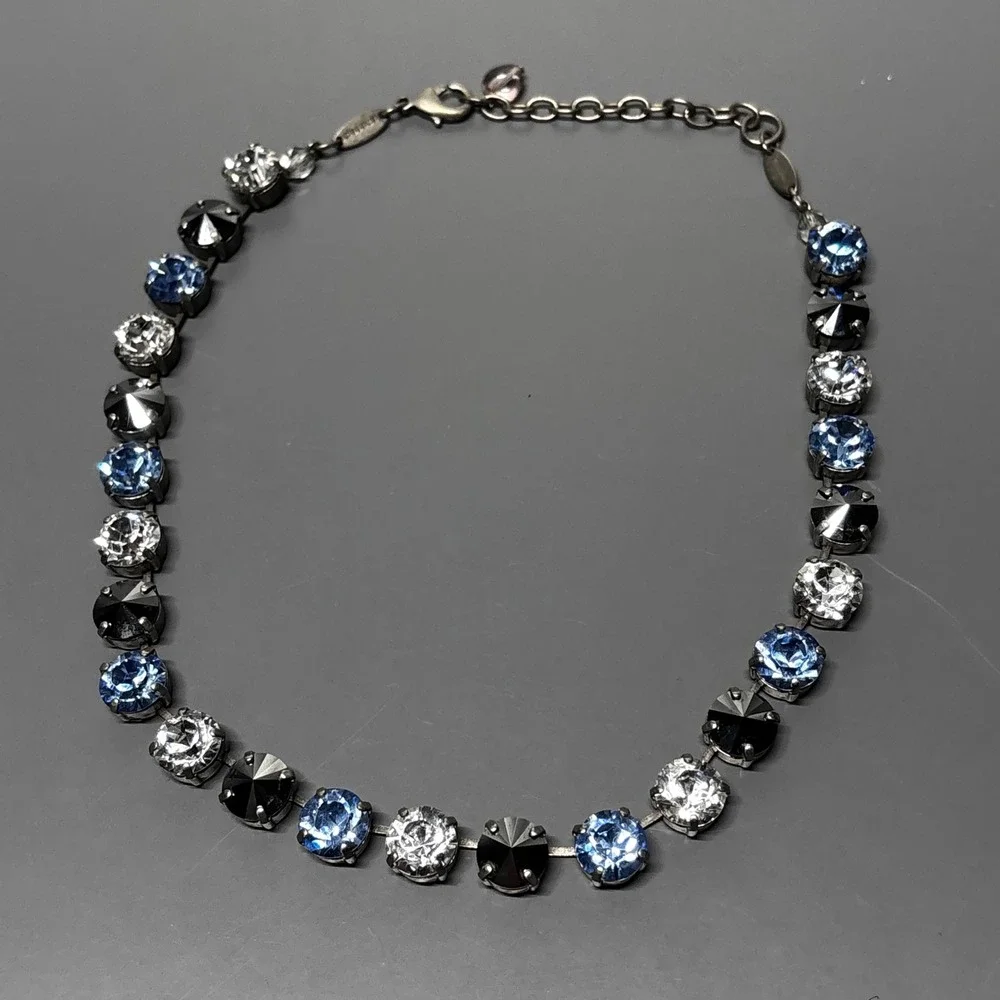 SABIKA Sparkling Crystal Necklace Blue Silver Tone Choker‎ Women's Jewelry